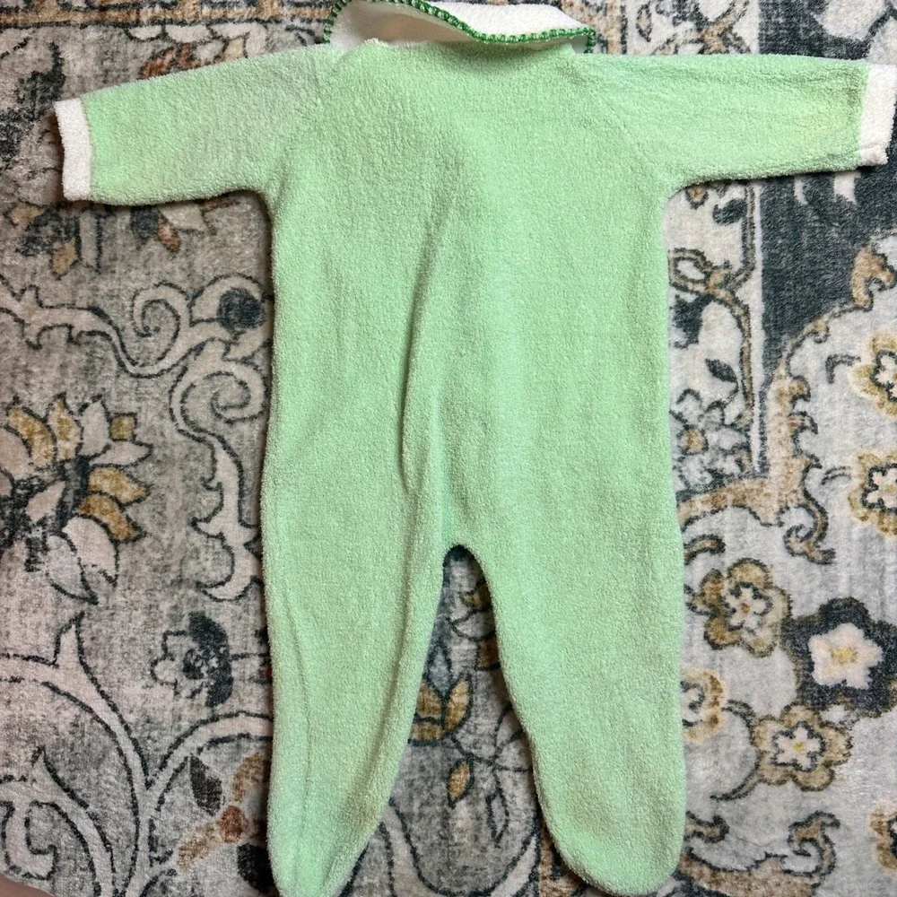 Vtg 70s Trimfit Sleeper Terry Cloth Green Mouse Applique Baby Small‎ 0-15 Lbs